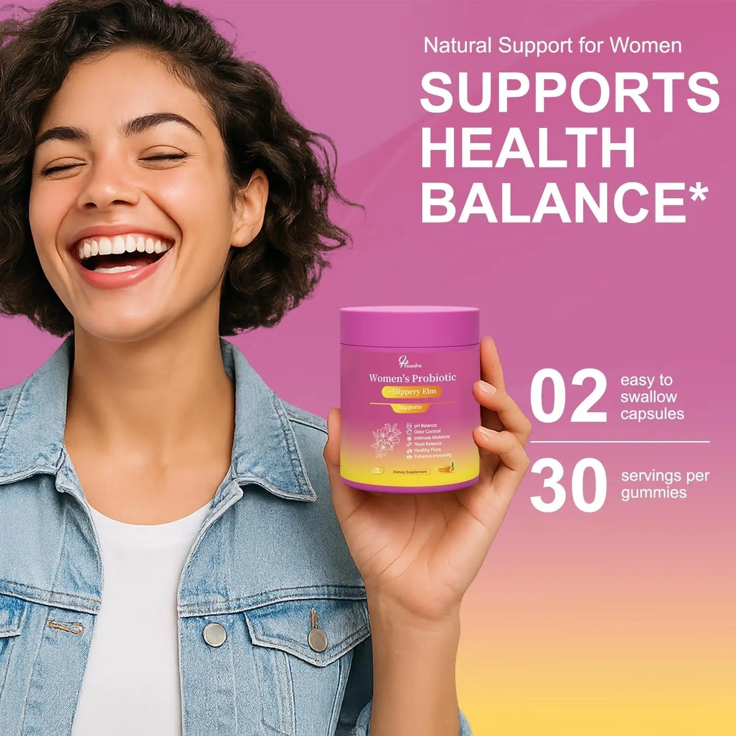 Her Juicy Women's Probiotic Gummies: Supports Women’s Wellness & pH Balance, Clean Vegan, Pineapple Flavor, Prebiotics & Lactobacillus Blend, with Slippery Elm, Gut Health & Immune Defense, 60 Gummies - Maple Wellness Supplements
