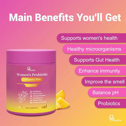 Her Juicy Women's Probiotic Gummies: Supports Women’s Wellness & pH Balance, Clean Vegan, Pineapple Flavor, Prebiotics & Lactobacillus Blend, with Slippery Elm, Gut Health & Immune Defense, 60 Gummies - Maple Wellness Supplements