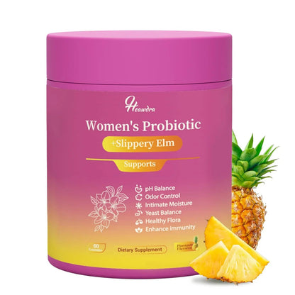 Her Juicy Women's Probiotic Gummies: Supports Women’s Wellness & pH Balance, Clean Vegan, Pineapple Flavor, Prebiotics & Lactobacillus Blend, with Slippery Elm, Gut Health & Immune Defense, 60 Gummies - Maple Wellness Supplements