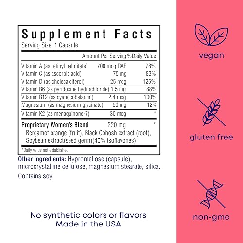 Her Own Menoprim, Menopause Support, Female Hormonal Balance Capsules for Night Sweats, Hot Flashes & Mood Swing Support, Bergamot Orange & Black Cohosh Root, 60 Capsules - Maple Wellness Supplements