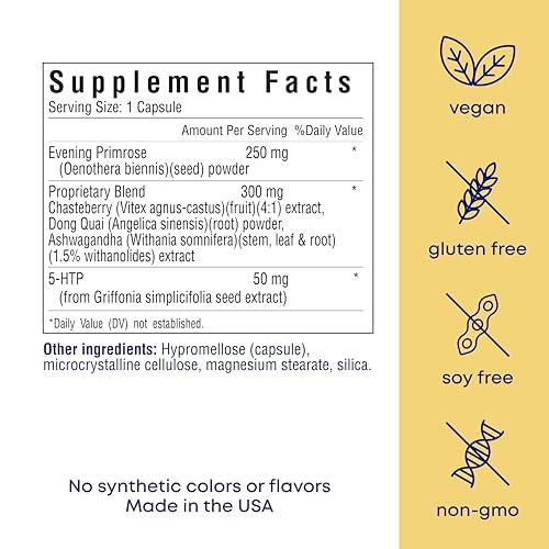 her own PMS, Supports PMS Symptoms, Promotes Positive Mood, Natural Hormone Balance, Helps Relieve Cramping, Hot Flashes Menopause Relief, Gluten and Soy Free, Vegan, 30 Capsules, 30 Servings - Maple Wellness Supplements