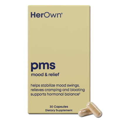 her own PMS, Supports PMS Symptoms, Promotes Positive Mood, Natural Hormone Balance, Helps Relieve Cramping, Hot Flashes Menopause Relief, Gluten and Soy Free, Vegan, 30 Capsules, 30 Servings - Maple Wellness Supplements