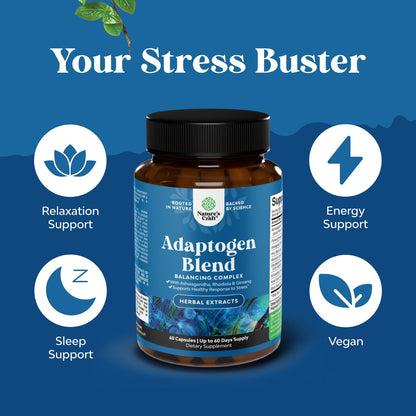 Herbal Adaptogen Mood Support Supplement - Calming Adaptogens Supplement for Stress & Cortisol Management with Ashwagandha Rhodiola Rosea & Maca Root - Vegan & Daytime Friendly - 60 Count - Maple Wellness Supplements