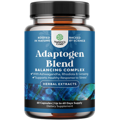 Herbal Adaptogen Mood Support Supplement - Calming Adaptogens Supplement for Stress & Cortisol Management with Ashwagandha Rhodiola Rosea & Maca Root - Vegan & Daytime Friendly - 60 Count - Maple Wellness Supplements