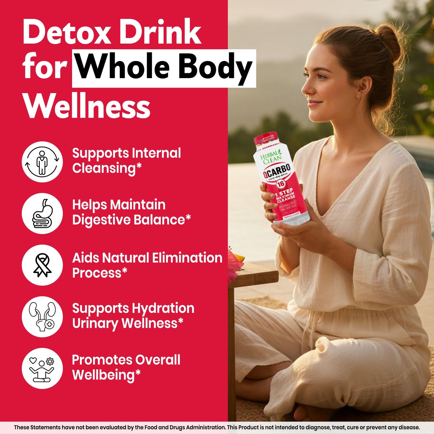 Herbal Clean Qcarbo16 Same-Day Detox Cleanse Drink (16 fl oz) - Tropical Flavor Full Body Cleanse* Detox Drink for Moderate Toxin Level* - Maple Wellness Supplements
