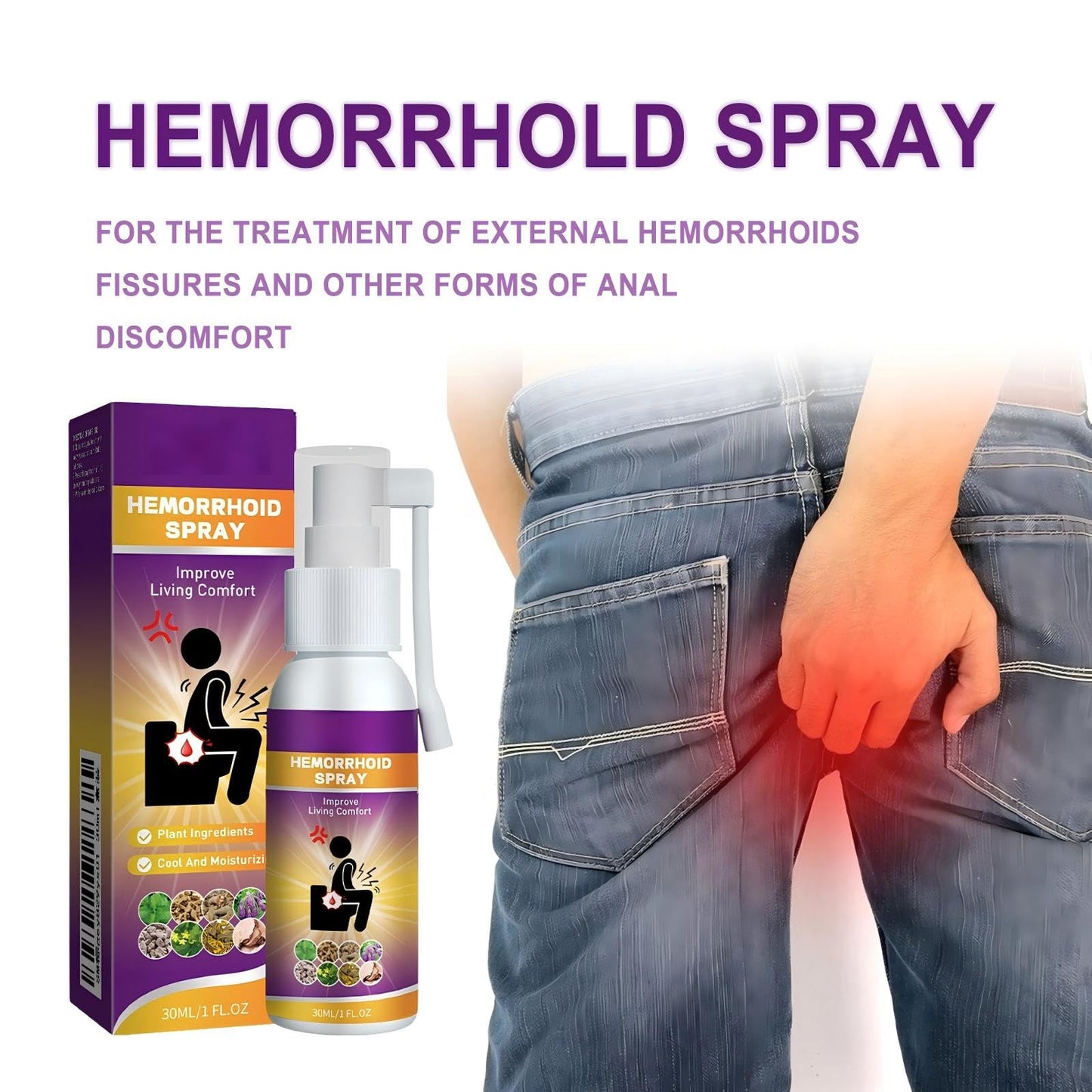 Herbal hemorrhoid Spray relieves Anal Swelling, Pain, itching, discomfort, Repair Meat Ball Broken hemorrhoid Nursing Spray,30ML/1 FL.OZ - Maple Wellness Supplements