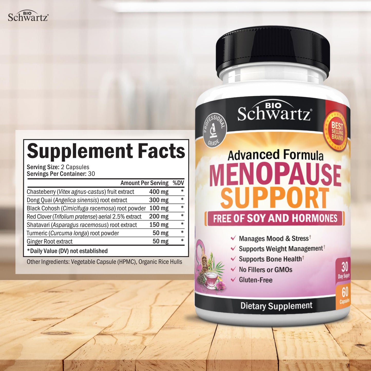 Herbal Menopause Support for Women - Supports Healthy Mood and Balance with Milk Thistle Chasteberry Black Cohosh Red Clover Turmeric Ginger - Menopause Supplements for Women - 60 Veggie Capsules - Maple Wellness Supplements