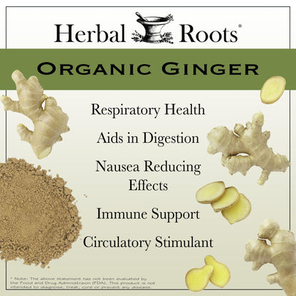 Herbal Roots Ginger Supplement | Organic Ginger Root Capsules | 1,200 mg of Pure Ginger Powder per Serving | 60 Vegan Capsules - Maple Wellness Supplements