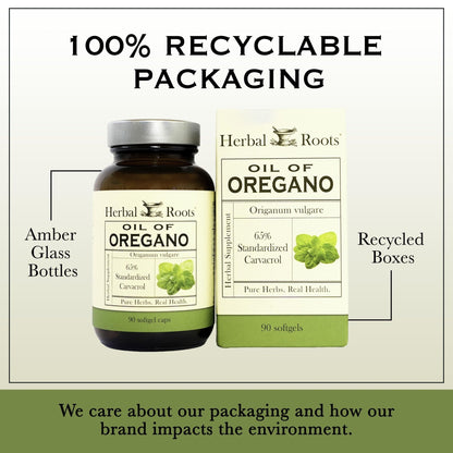 Herbal Roots Oil of Oregano - Made from Mediterranean Oregano Oil - 90 Easy to Swallow Softgel Capsules - Extra Strength 150mg - Maple Wellness Supplements