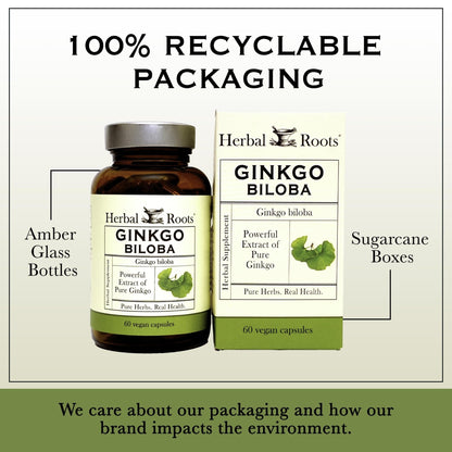 Herbal Roots Organic Ginkgo Biloba Made with Pure Organic Ginkgo Leaf and Extract - 60 Vegan Capsules - Maple Wellness Supplements