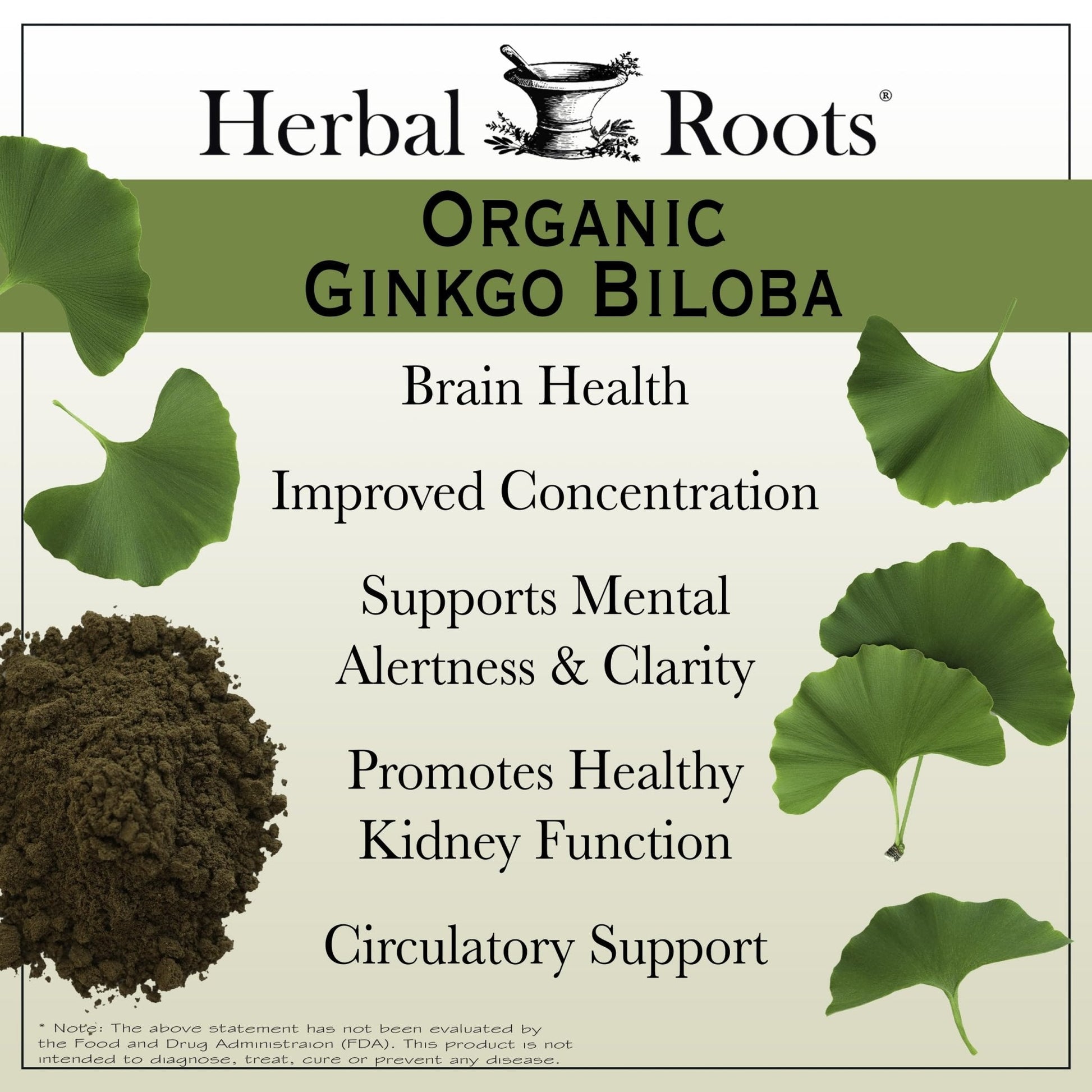 Herbal Roots Organic Ginkgo Biloba Made with Pure Organic Ginkgo Leaf and Extract - 60 Vegan Capsules - Maple Wellness Supplements