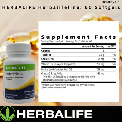 Herbalife Herbalifeline: 60 Softgels with Vitamin E, Marine Lipid Complex, Omega-3 Fatty - Maple Wellness Supplements