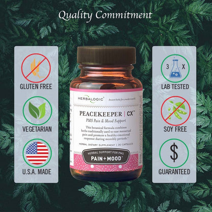 Herbalogic - Peacekeeper CX Herb Capsules - Reduces PMS Related Mood Swings - Reduces Cramps & Pain Associated with Monthly Periods - Contains Turmeric & Corydalis - 30 Cap Count - Maple Wellness Supplements