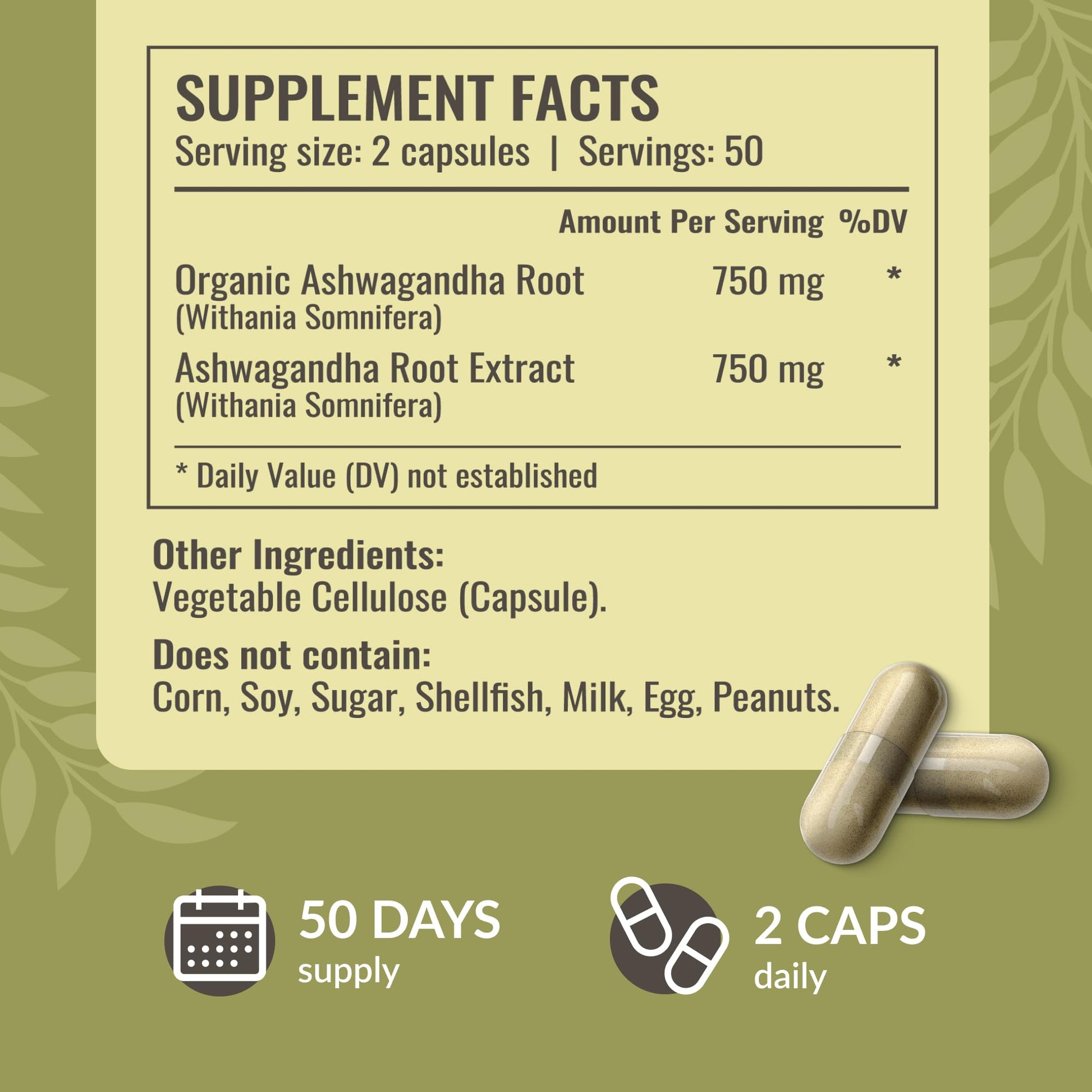 HERBAMAMA Ashwagandha Capsules - 1500mg Pure Ashwagandha Root Focus Supplement - Vegan, Non-GMO Mood & Calm Support Supplement for Adults, 100 Caps - Maple Wellness Supplements