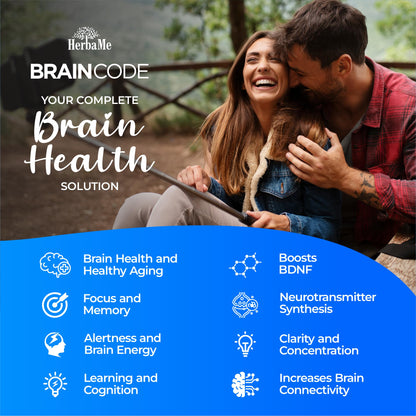 HerbaMe Brain Code Nootropic Brain Supplement for Memory and Focus | Supports Cognitive Health & Mental Clarity, Enhance Concentration | 90 Capsules - Maple Wellness Supplements