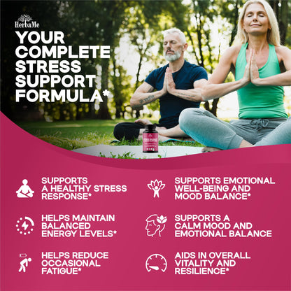 HerbaMe Cortisol Manager Supplement and Balance Mood with Ashwagandha & L-Tyrosine, 120 Capsules, Helps Maintain Healthy Energy Levels and Stress Relief, Fatigue Reducer Pills - Maple Wellness Supplements