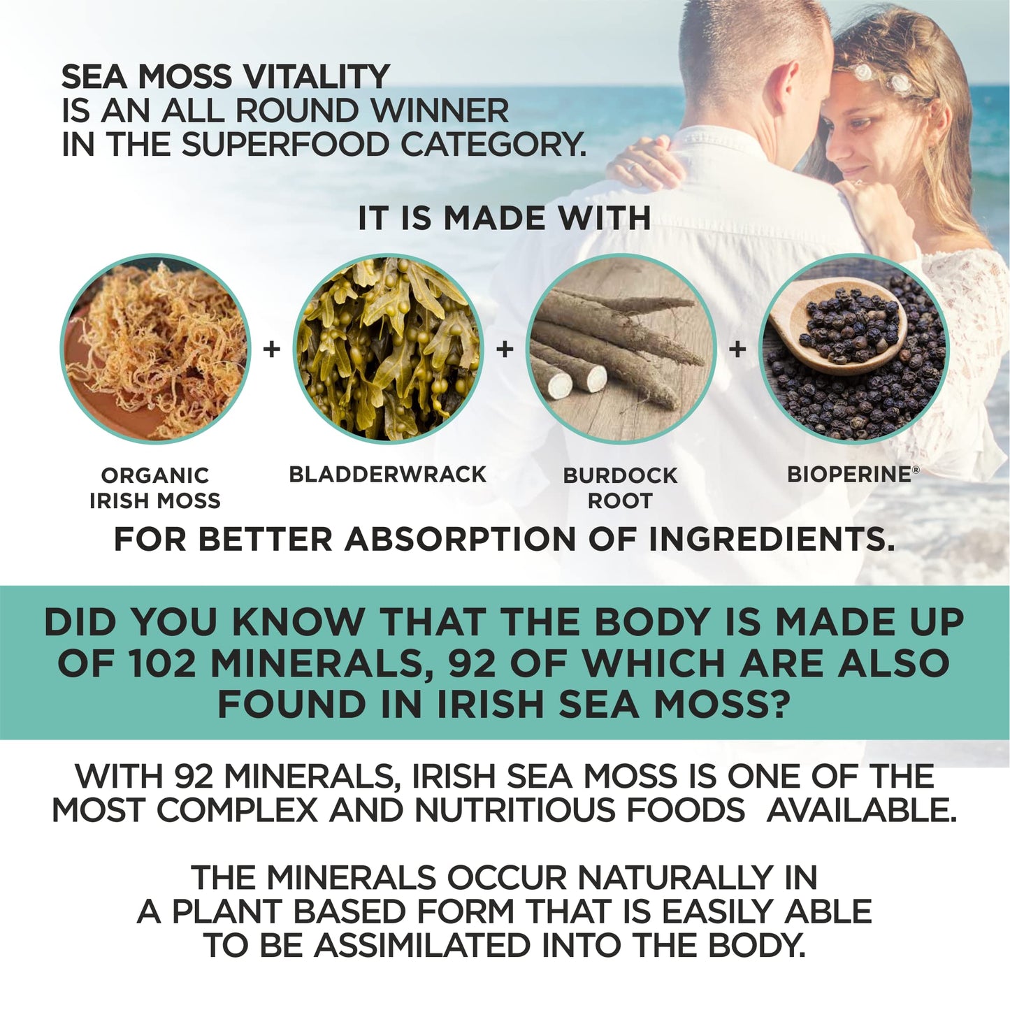 HerbaMe Organic Irish Sea Moss with Bladderwrack, Burdock Root & Black Pepper Extract - Maple Wellness Supplements