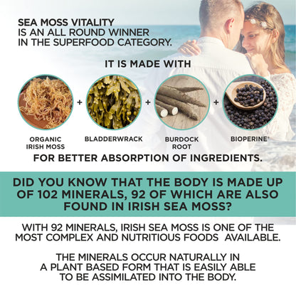 HerbaMe Organic Irish Sea Moss with Bladderwrack, Burdock Root & Black Pepper Extract - Maple Wellness Supplements