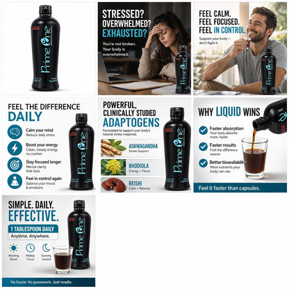 HerbFuse Ashwagandha Liquid Shots – Stress Relief Supplement for Calm Mood & Energy Support – Adaptogen Formula with Rhodiola, Reishi & Ginseng – Fast Absorption – 30 Servings – Saba Prime One - Maple Wellness Supplements