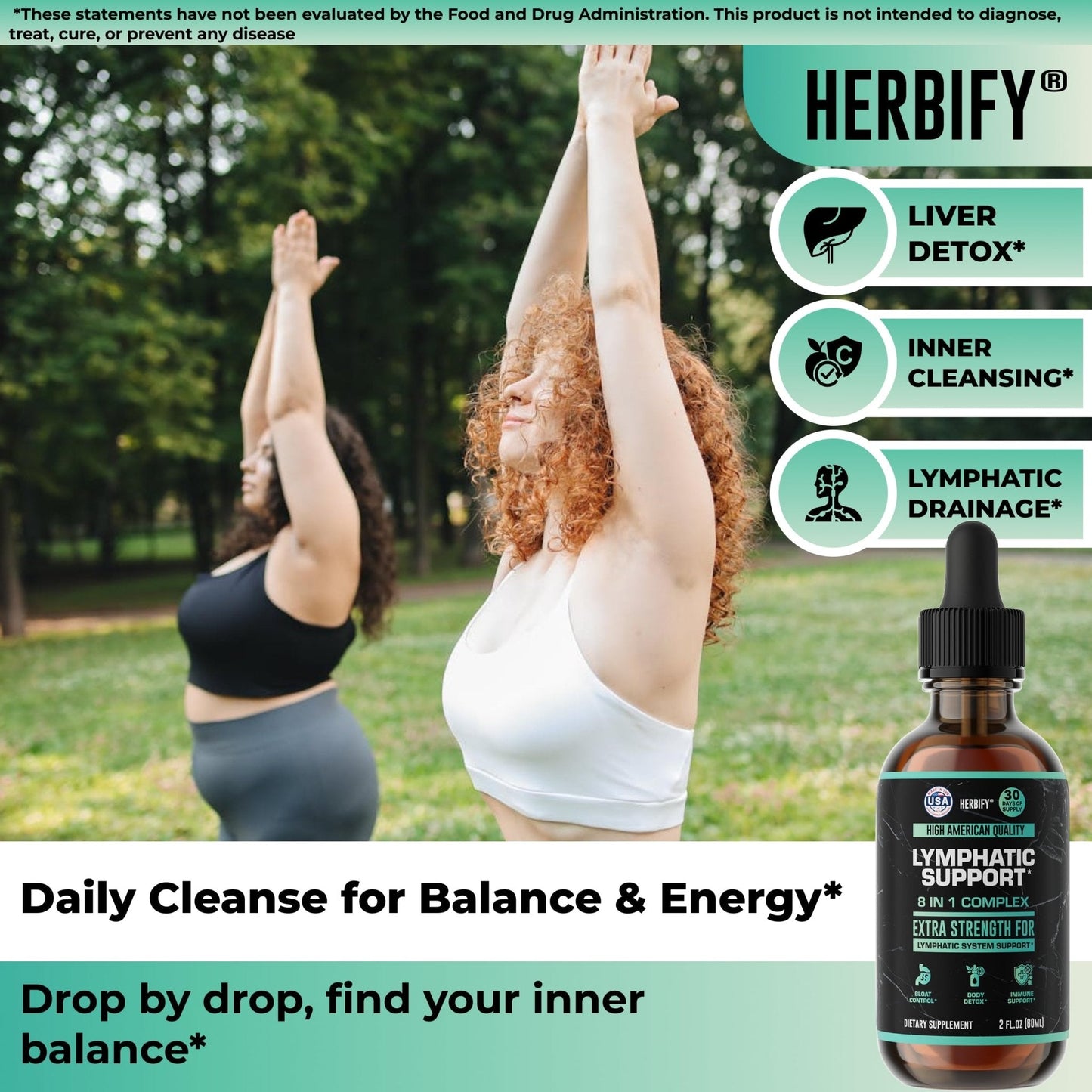 HERBIFY Lymphatic Drainage Drops for Liver Detox & Immune Support - Lymph System Support Drops - Detox Cleanse - 30 Days Supply - 2 Fl Oz Made in USA - Maple Wellness Supplements