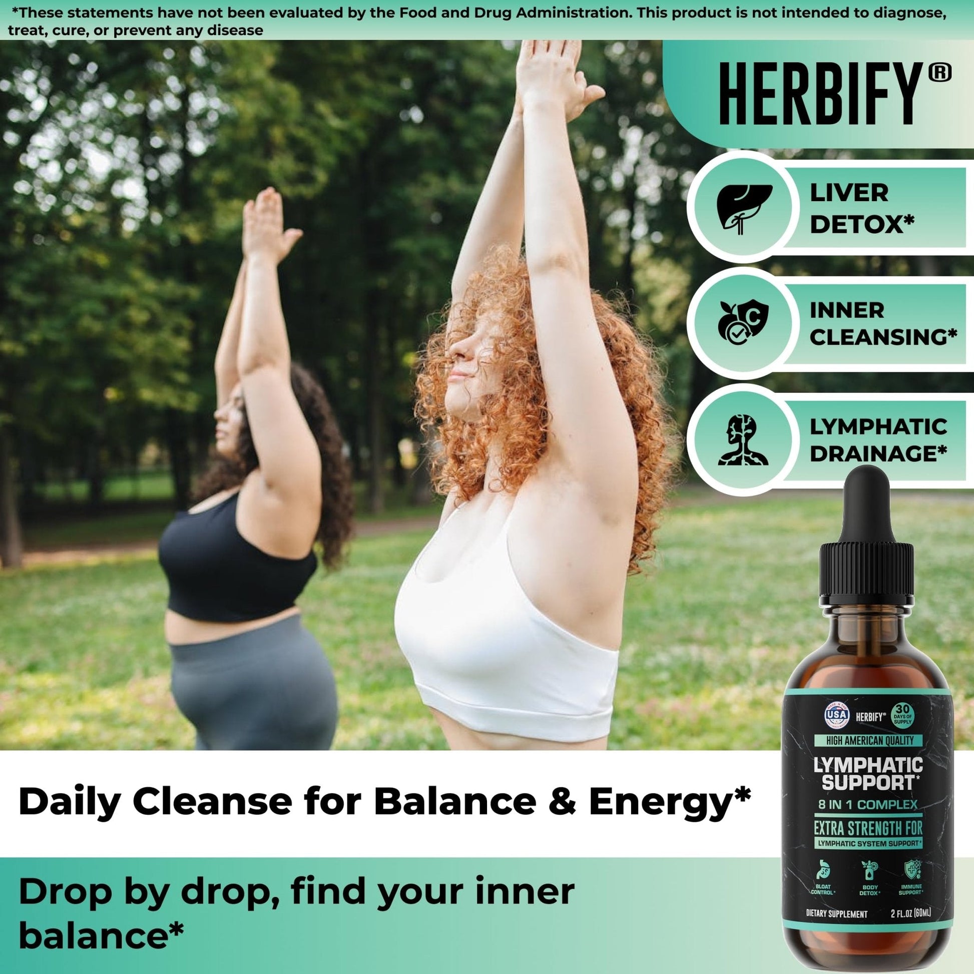 HERBIFY Lymphatic Drainage Drops for Liver Detox & Immune Support - Lymph System Support Drops - Detox Cleanse - 30 Days Supply - 2 Fl Oz Made in USA - Maple Wellness Supplements