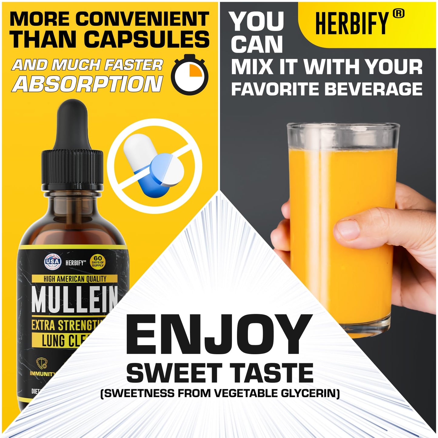 HERBIFY Mullein Drops - Lung Cleanse - Leaf Extract - Powerful Mullein for Immune Support,Detox & Respiratory Support - Made in USA - Maple Wellness Supplements