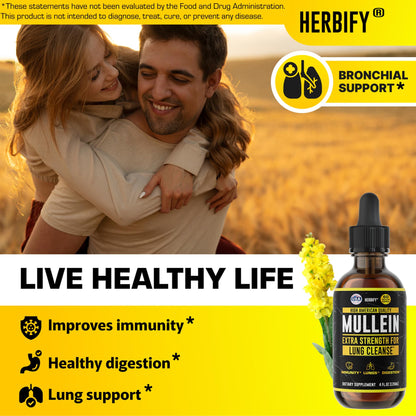 HERBIFY Mullein Drops - Lung Cleanse - Leaf Extract - Powerful Mullein for Immune Support,Detox & Respiratory Support - Made in USA - Maple Wellness Supplements