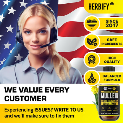 HERBIFY Mullein Drops - Lung Cleanse - Leaf Extract - Powerful Mullein for Immune Support,Detox & Respiratory Support - Made in USA - Maple Wellness Supplements
