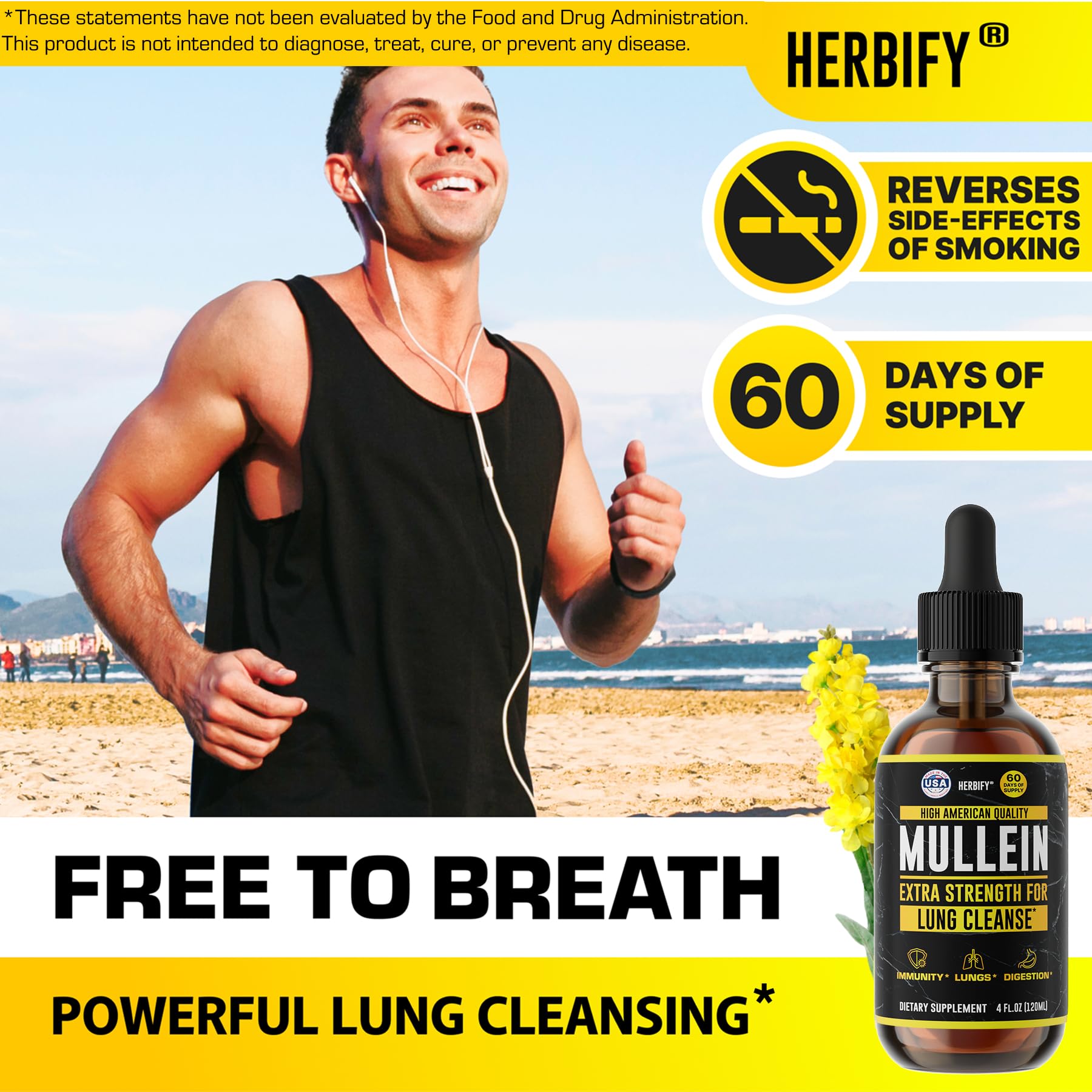 HERBIFY Mullein Drops - Lung Cleanse - Leaf Extract - Powerful Mullein for Immune Support,Detox & Respiratory Support - Made in USA - Maple Wellness Supplements