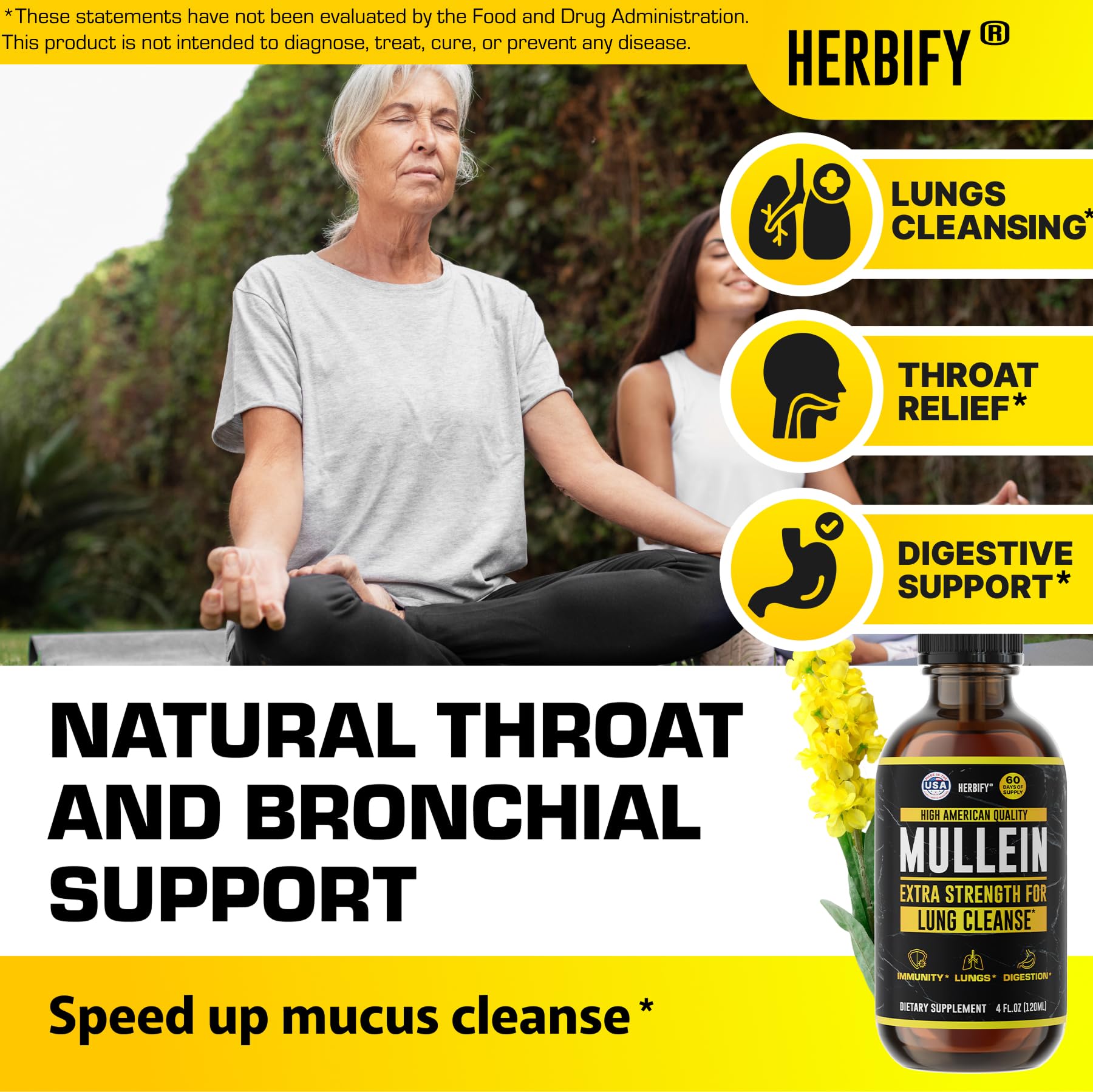 HERBIFY Mullein Drops - Lung Cleanse - Leaf Extract - Powerful Mullein for Immune Support,Detox & Respiratory Support - Made in USA - Maple Wellness Supplements