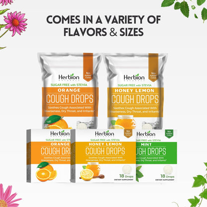 HERBION Naturals Cough Drops with Orange Flavor, Sugar-Free with Stevia, Soothes Cough, for Adults and Children Over 6 Years – Pack of 5(125 Lozenges) - Maple Wellness Supplements