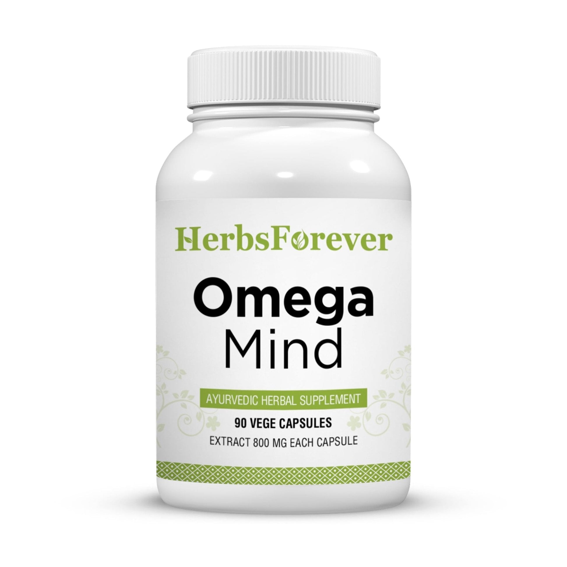 Herbsforever Omega Mind - Support Brain Function, Cognitive, Memory, Mental Clearity |Consentration,with Bacopa, Ashwagandha, Mucuna 10 Ayurvedic Herb Extracts|90 Veg Capsules|800 mg - Maple Wellness Supplements