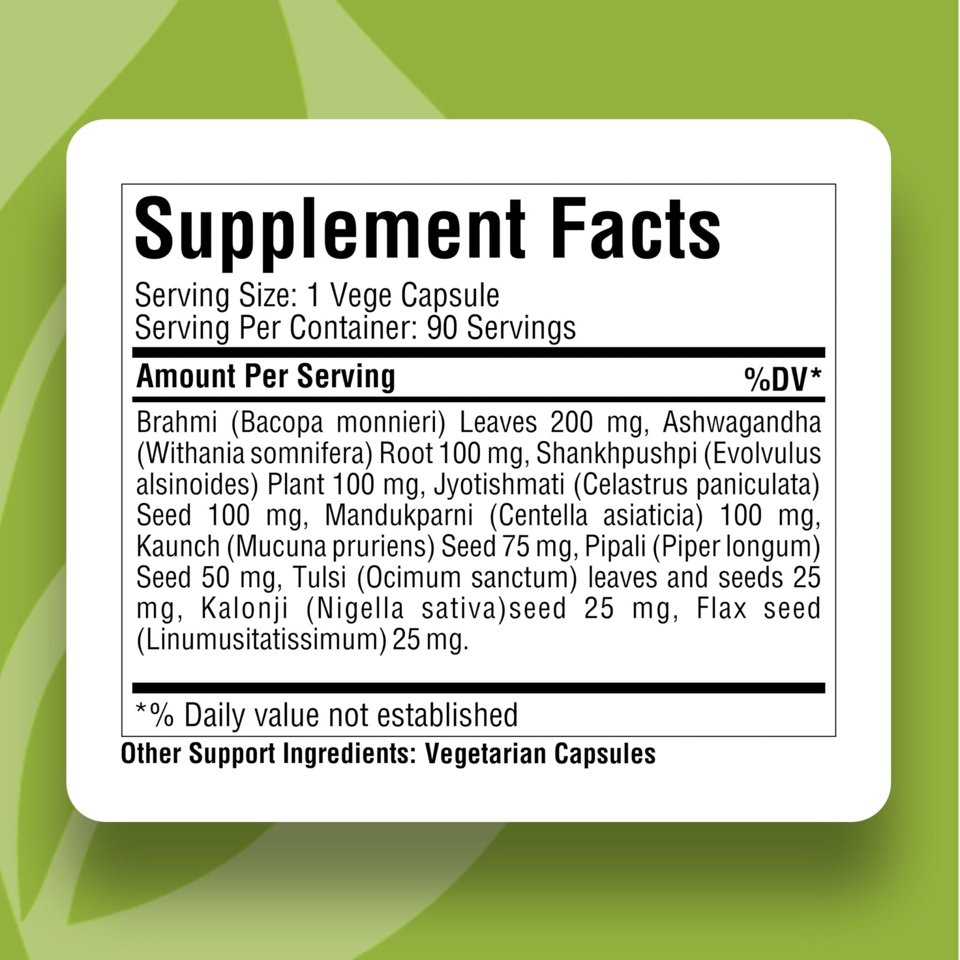 Herbsforever Omega Mind - Support Brain Function, Cognitive, Memory, Mental Clearity |Consentration,with Bacopa, Ashwagandha, Mucuna 10 Ayurvedic Herb Extracts|90 Veg Capsules|800 mg - Maple Wellness Supplements