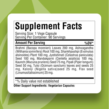 Herbsforever Omega Mind - Support Brain Function, Cognitive, Memory, Mental Clearity |Consentration,with Bacopa, Ashwagandha, Mucuna 10 Ayurvedic Herb Extracts|90 Veg Capsules|800 mg - Maple Wellness Supplements