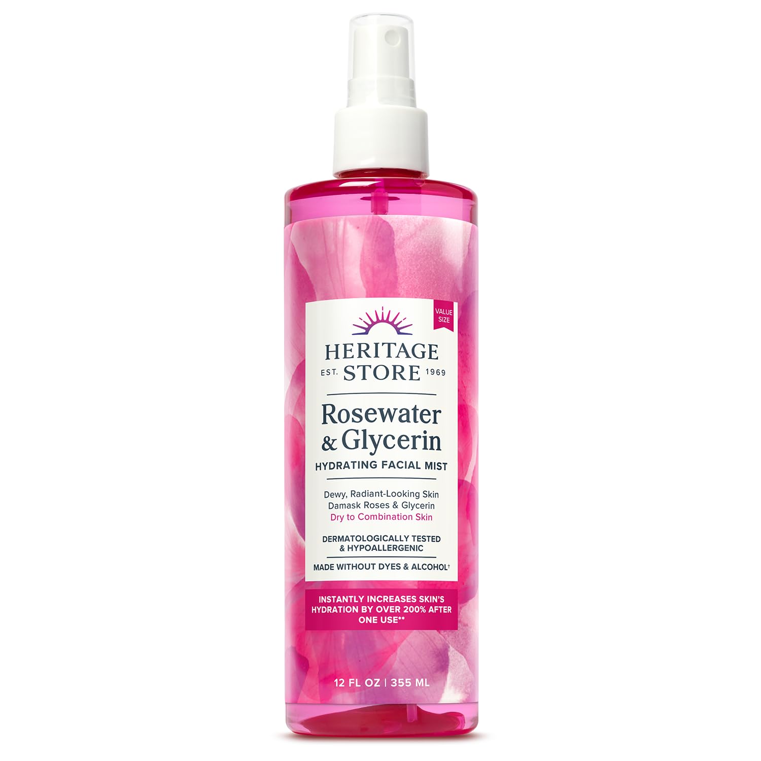 HERITAGE STORE Rosewater & Glycerin Hydrating Facial Mist - Dry Combination Skin Care - Maple Wellness Supplements