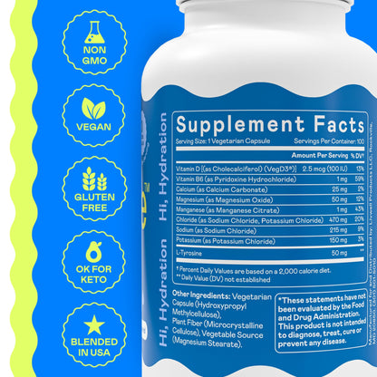 Hi-Lyte Unflavored Electrolyte Capsules - Hydration Support Supplement Tablets - Sodium, Potassium, Magnesium - 100 Servings - Maple Wellness Supplements