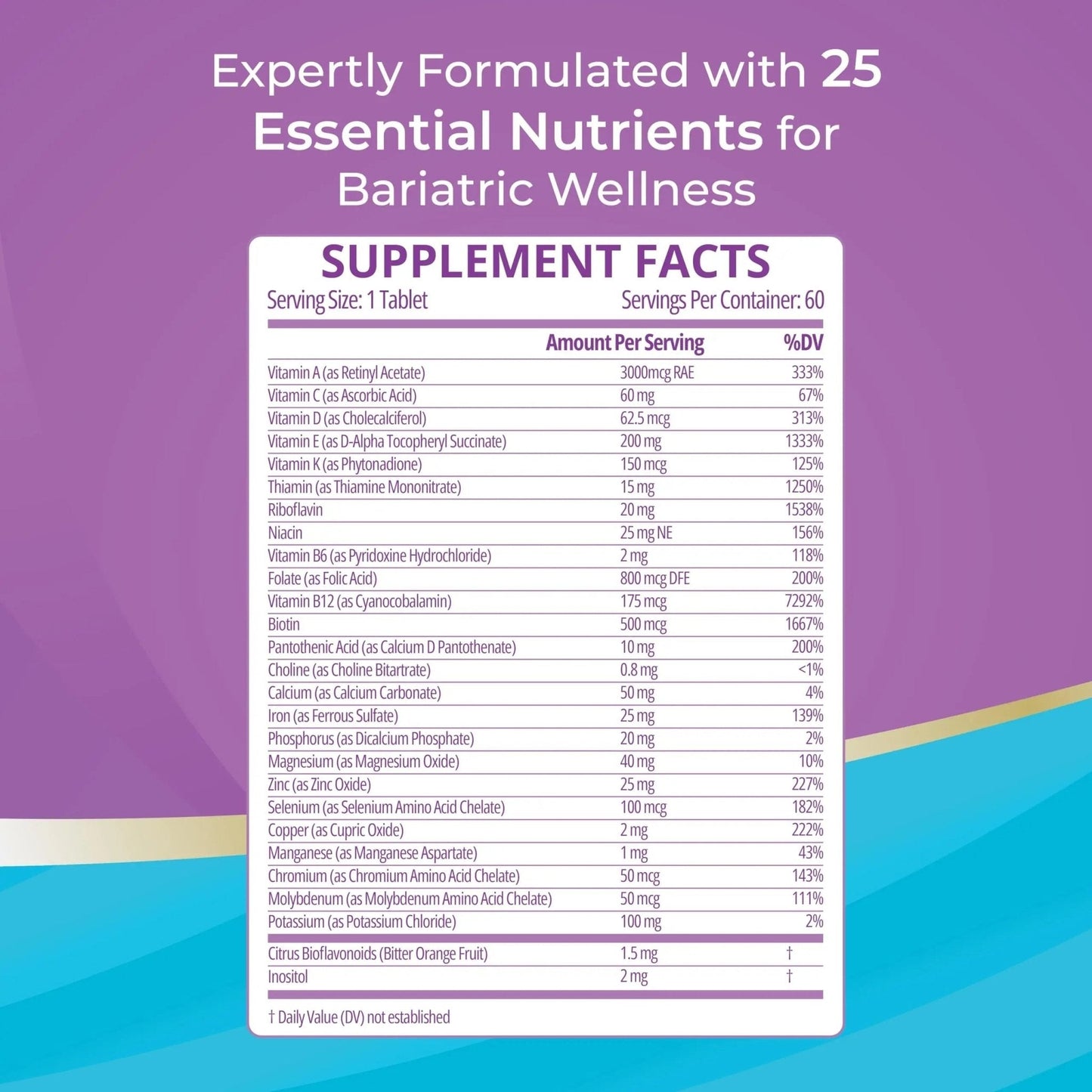 High A D E K Bariatric Multivitamin for Post DS/SADI Surgery, 25 Essential Nutrients for Post-Weight Loss Surgery, 60 Tablets - Maple Wellness Supplements