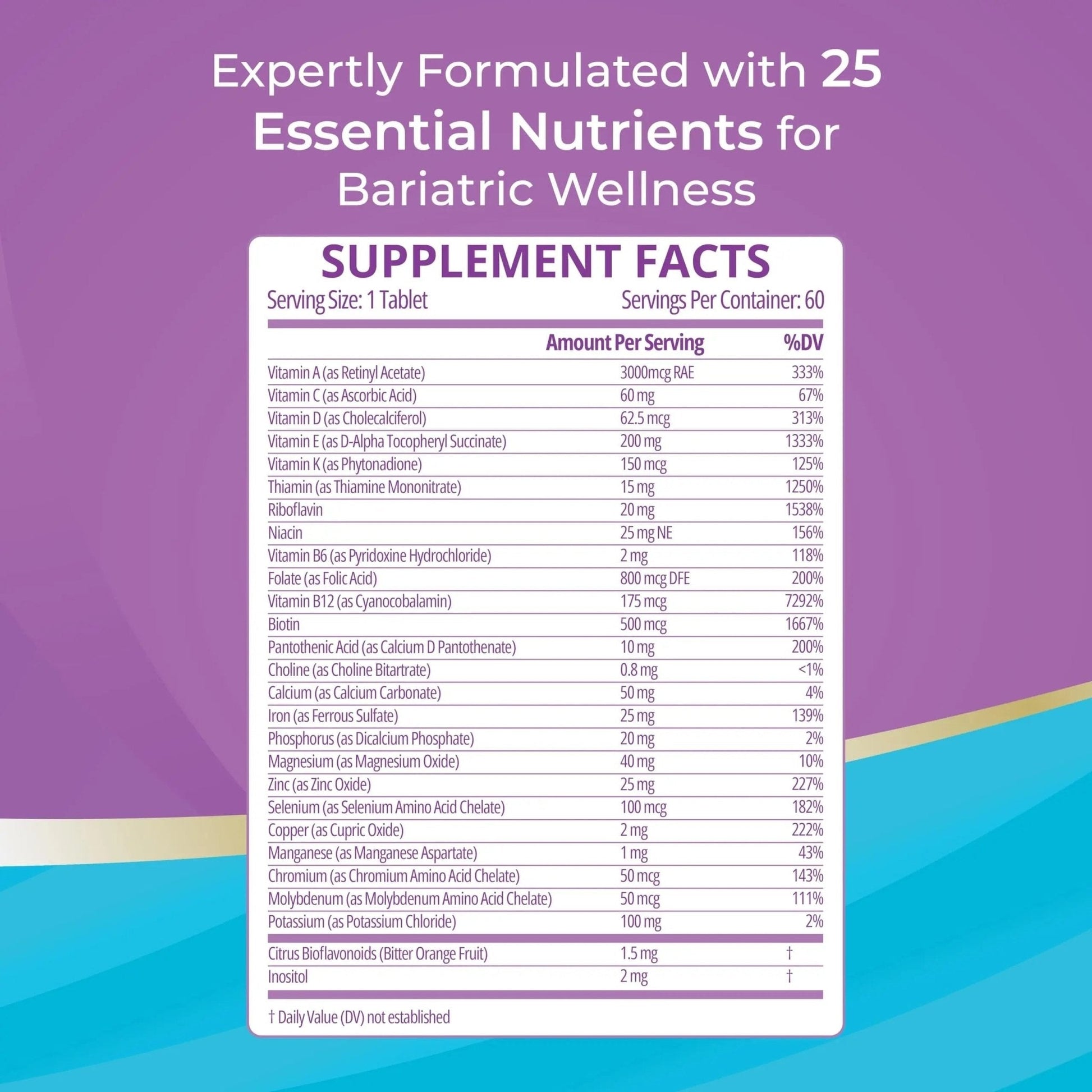 High A D E K Bariatric Multivitamin for Post DS/SADI Surgery, 25 Essential Nutrients for Post-Weight Loss Surgery, 60 Tablets - Maple Wellness Supplements