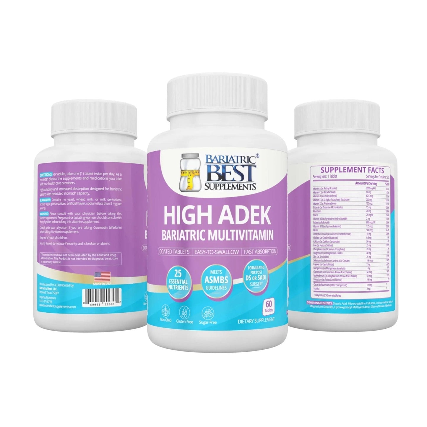 High A D E K Bariatric Multivitamin for Post DS/SADI Surgery, 25 Essential Nutrients for Post-Weight Loss Surgery, 60 Tablets - Maple Wellness Supplements