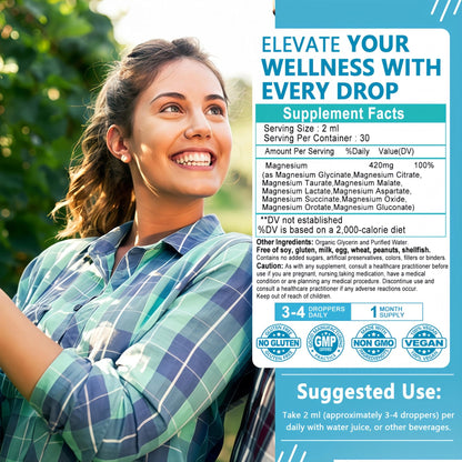 High Absorption Magnesium Complex Drops | 10-in-1 Liquid Magnesium Complex for Women & Men with Glycinate,Citrate,Taurate | for Stress Relief,Sleep,Heart Health | Vegan,Non-GMO,Fast-Acting Formula - Maple Wellness Supplements