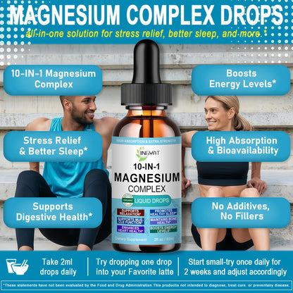 High Absorption Magnesium Complex Drops | 10-in-1 Liquid Magnesium Complex for Women & Men with Glycinate,Citrate,Taurate | for Stress Relief,Sleep,Heart Health | Vegan,Non-GMO,Fast-Acting Formula - Maple Wellness Supplements