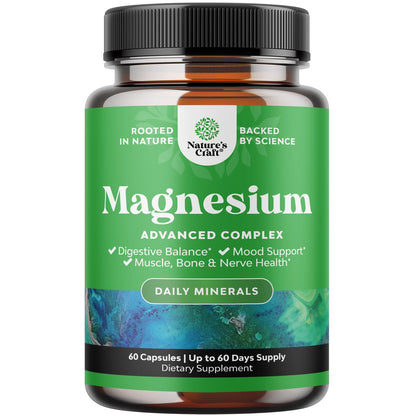 High Absorption Magnesium Complex Supplement - Magnesium Oxide 500mg with Citrate 500mg for Sleep and Mood Support - Pure Citrate per Serving for Muscle Stomach and Digestion - 60 Count - Maple Wellness Supplements