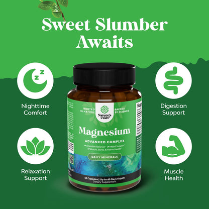 High Absorption Magnesium Complex Supplement - Magnesium Oxide 500mg with Citrate 500mg for Sleep and Mood Support - Pure Citrate per Serving for Muscle Stomach and Digestion - 60 Count - Maple Wellness Supplements