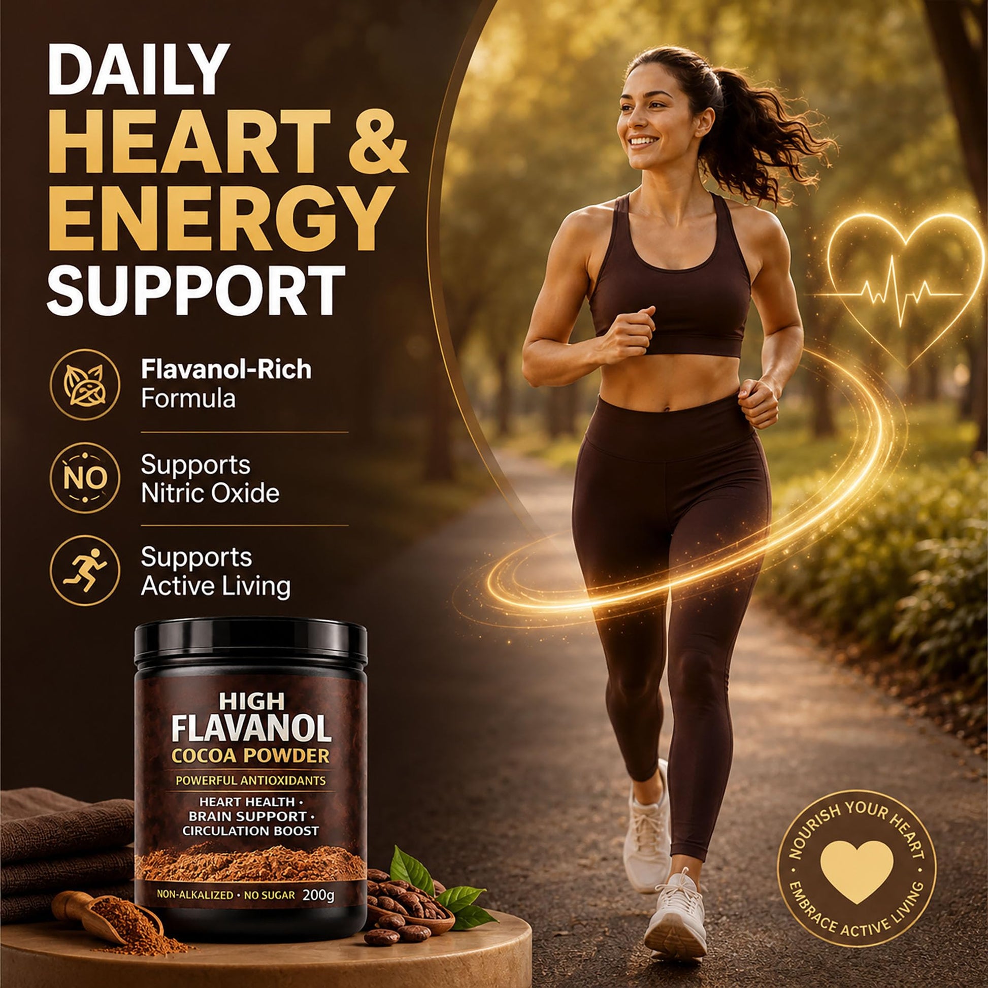 High Flavanol Cocoa Powder, Flavanol Rich Cocoa Powder– 1200mg Cocoa Flavanols – 10X More Flavanols – Supports Heart Health, Nitric Oxide & Energy - Maple Wellness Supplements