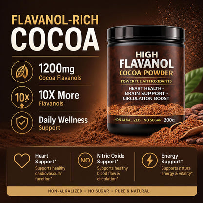 High Flavanol Cocoa Powder, Flavanol Rich Cocoa Powder– 1200mg Cocoa Flavanols – 10X More Flavanols – Supports Heart Health, Nitric Oxide & Energy - Maple Wellness Supplements