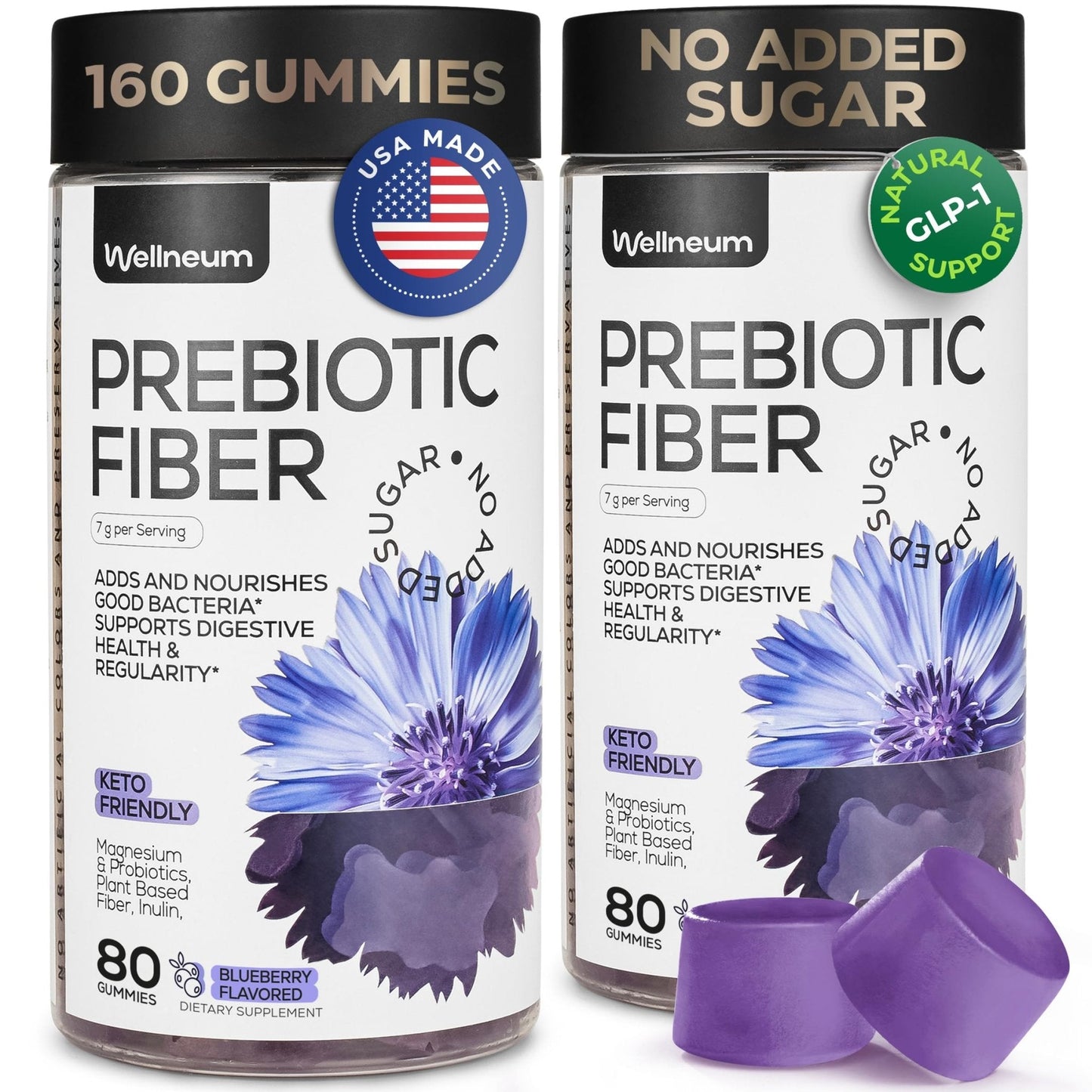 High Prebiotic Fiber Gummies for Women and Men 7G, 160 Pcs (2 Pack) - Natural Support - Beet FOS Fiber, Magnesium, Inulin, Probiotic - Gummy Supplement for Digestive Health - Sugar Free - Maple Wellness Supplements