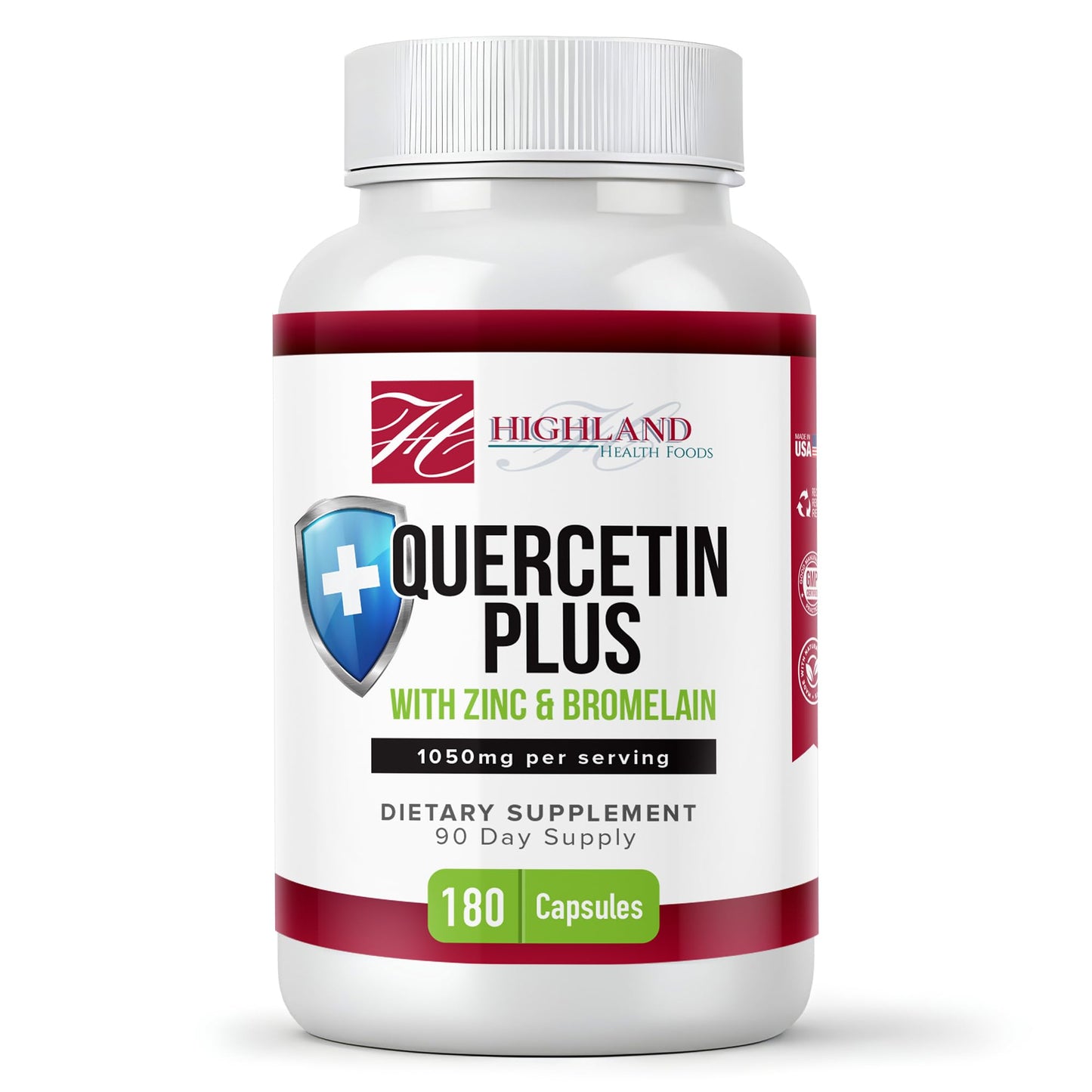 Highland Health Foods Quercetin Plus Bromelain and Zinc 180 Capsules - Immune Support Supplement for Adults, Teens, Seniors - Quercetin with Bromelain for Immune Support - Maple Wellness Supplements