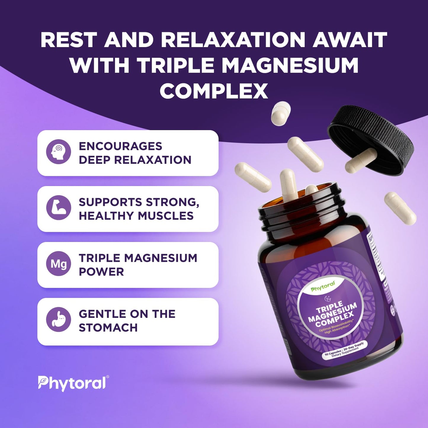 Highly Potent Magnesium Complex Capsules - Triple Magnesium Blend with Taurate Glycinate and Malate - 400mg Supplement Supports Relaxation & Overall Wellness Non-GMO Vegan - 90 Count - Maple Wellness Supplements