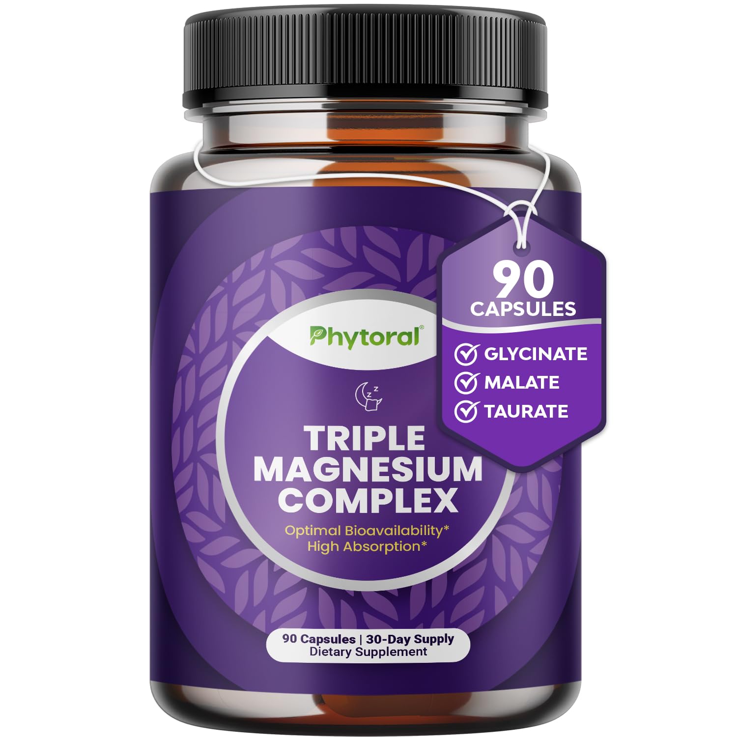 Highly Potent Magnesium Complex Capsules - Triple Magnesium Blend with Taurate Glycinate and Malate - 400mg Supplement Supports Relaxation & Overall Wellness Non-GMO Vegan - 90 Count - Maple Wellness Supplements