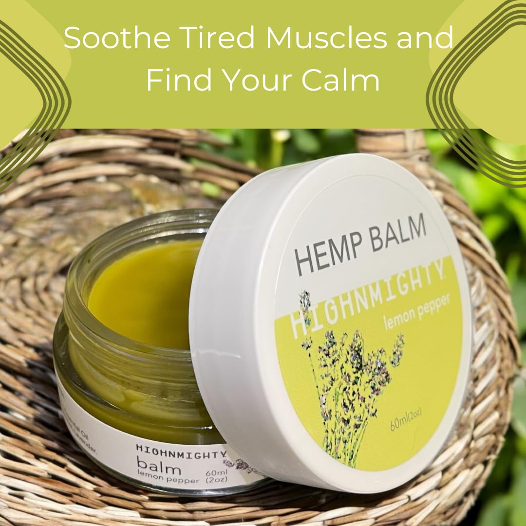 Highnmighty Maximum Strength Lemon Pepper Hemp Balm Salve | Daytime Relief, Relaxing, Natural, Fast-Acting Topical Cream for Muscle Joint Back Knee Shoulder Neck Elbow Hand Foot Relief, 60ml (2oz) - Maple Wellness Supplements